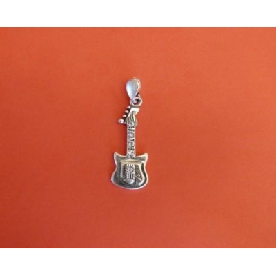 Srebrna gitara elektryczna - wisiorek na łańcuszek/rzemyk -6869